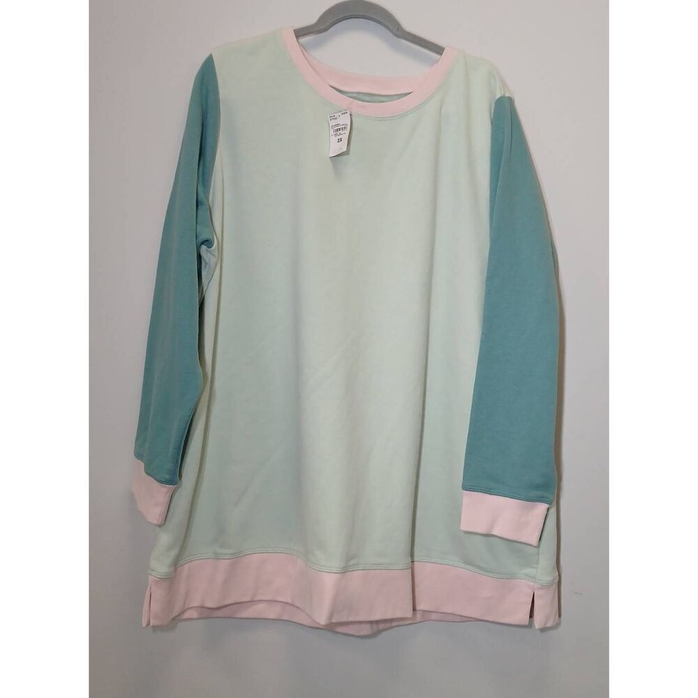 Lands end womens 2xl spruce green pistachio sweatshirt cotton spring summer